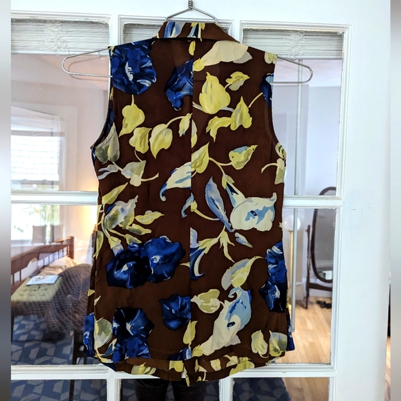 Silk Sleeveless Floral Print Button Down Ann Taylor Small Shirt - Picture 2 of 4